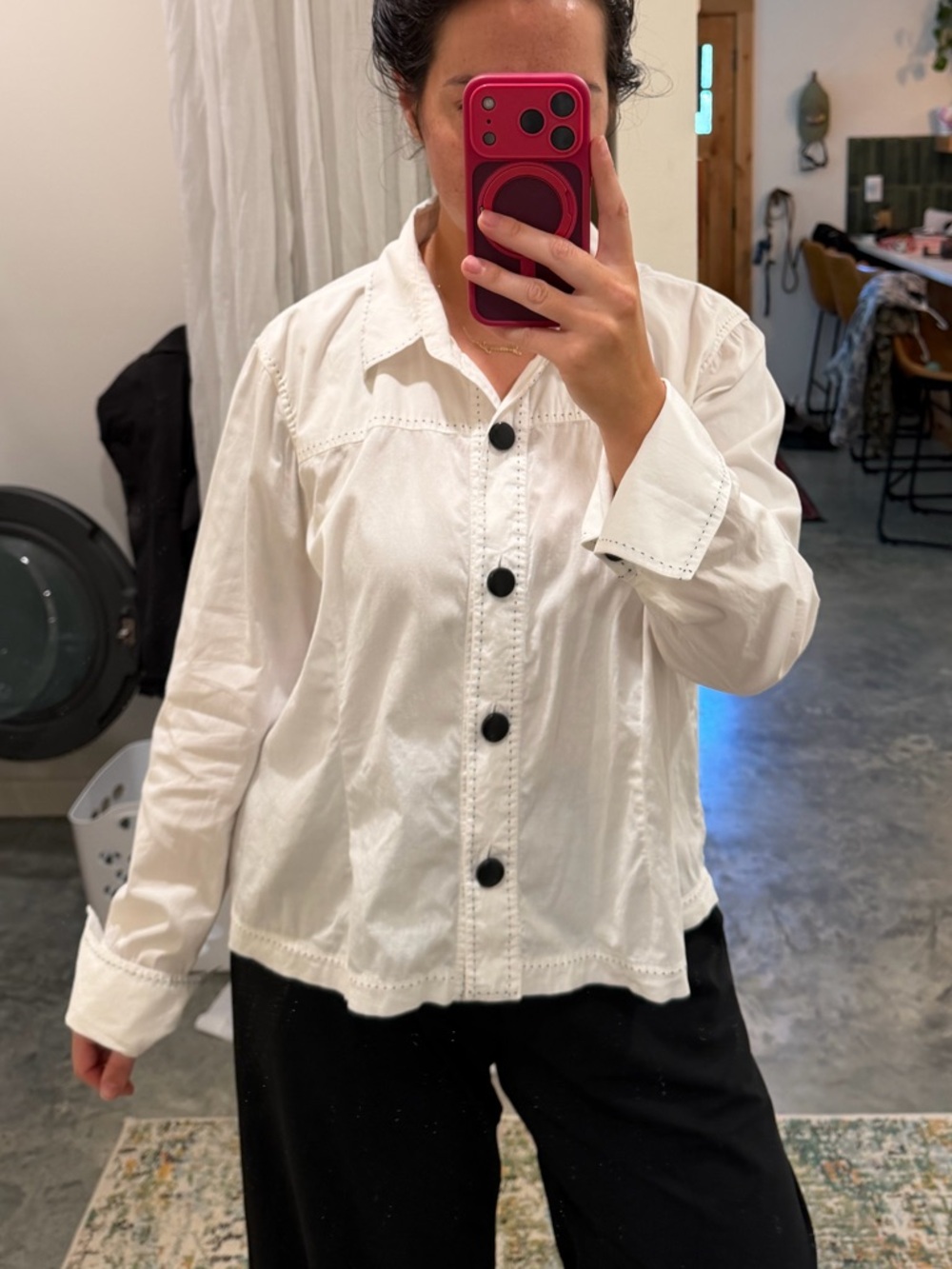 Christopher & Banks White Jean Jacket with Black Buttons - Picture 2 of 5
